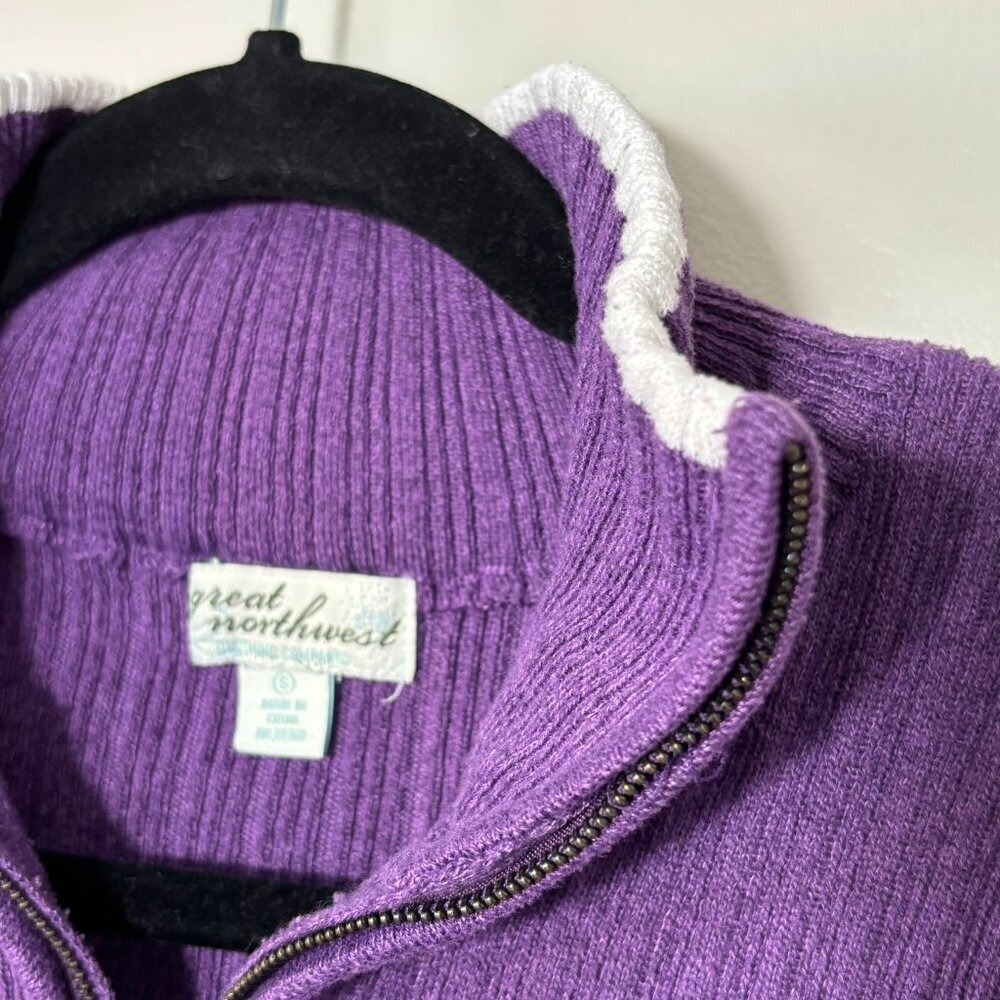 Great Northwest Half-Zip Ribbed Sweater Purple Color Block w/White Strip - Picture 10 of 13